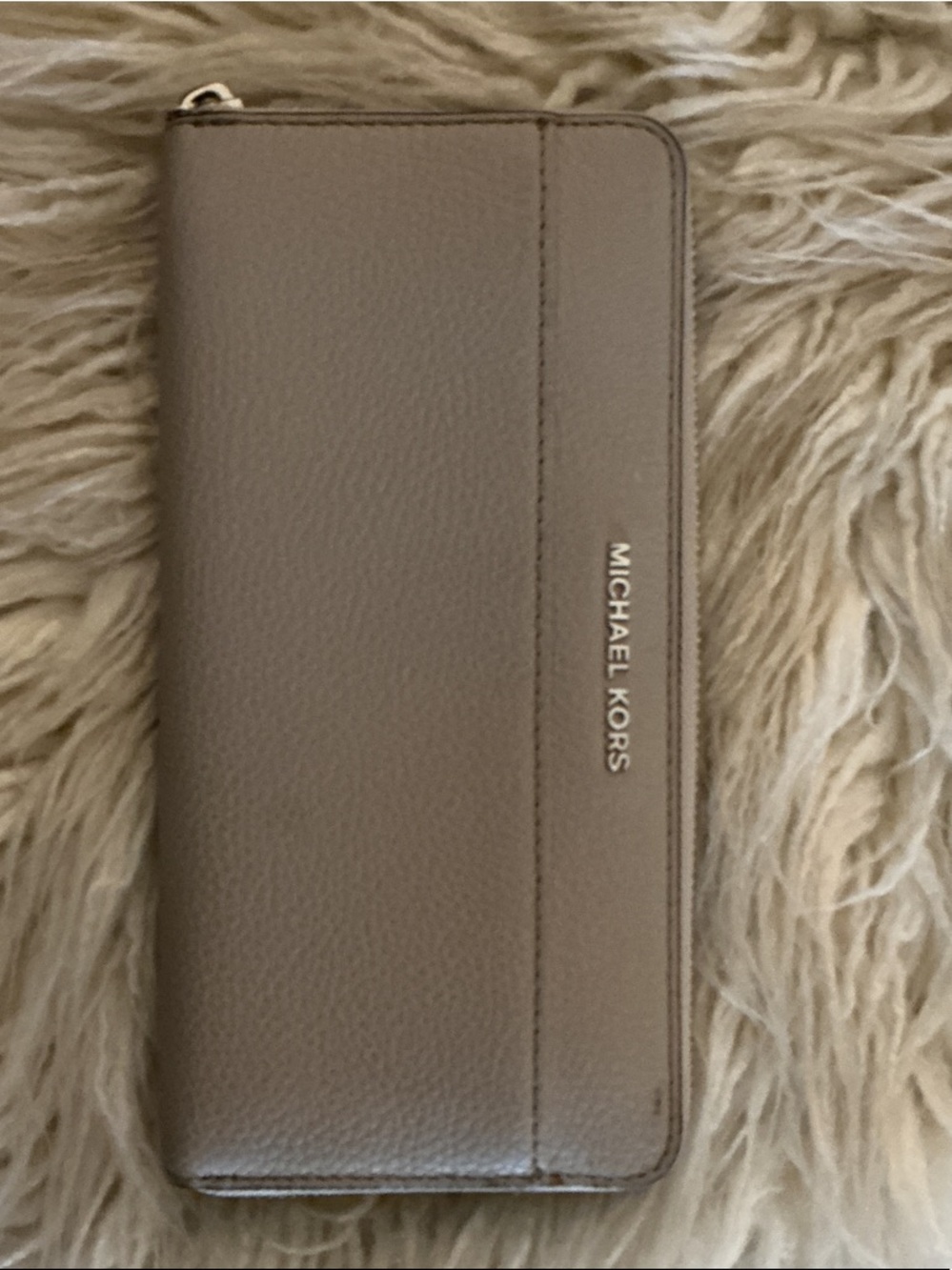 Michael Kors Neutral Taupe Leather Zip Wallet